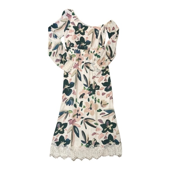 Stone Cold Fox Silk floral Off One Shoulder Maxi Dress with Lace detailing Rare - Picture 4 of 16